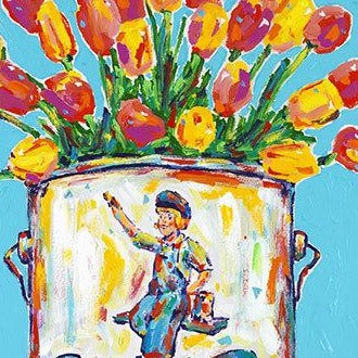 Stango Gallery: Flowers | Blue Tulip Flowers and Dutch Boy Paint Can Pop Art | Custom Contemporary Art | Gallery Burke DC