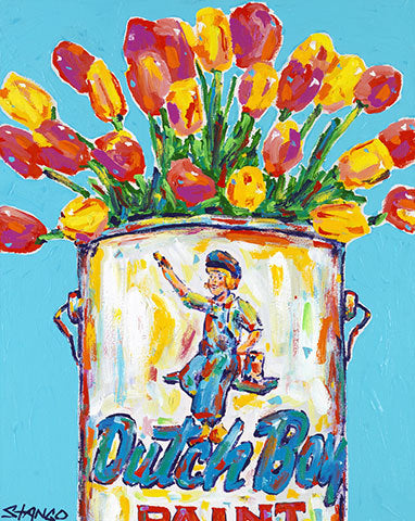 Stango Gallery: Flowers | Blue Tulip Flowers and Dutch Boy Paint Can Pop Art | Custom Contemporary Art | Gallery Burke DC