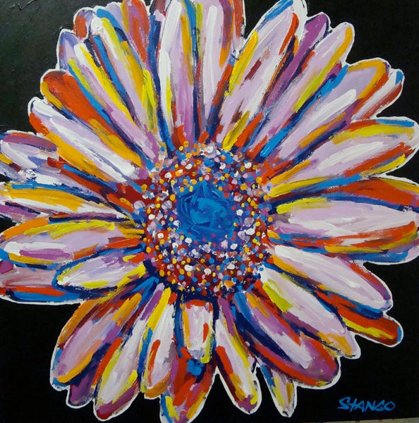 Stango Gallery: Flowers | Pastel on Black Daisy Pop Art | Custom Contemporary Art | Gallery Burke DC