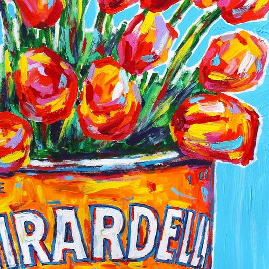 Stango Gallery: Flowers | Pink Tulip Flowers and Ghirardelli Coffee Pop Art | Custom Contemporary Art | Gallery Burke DC