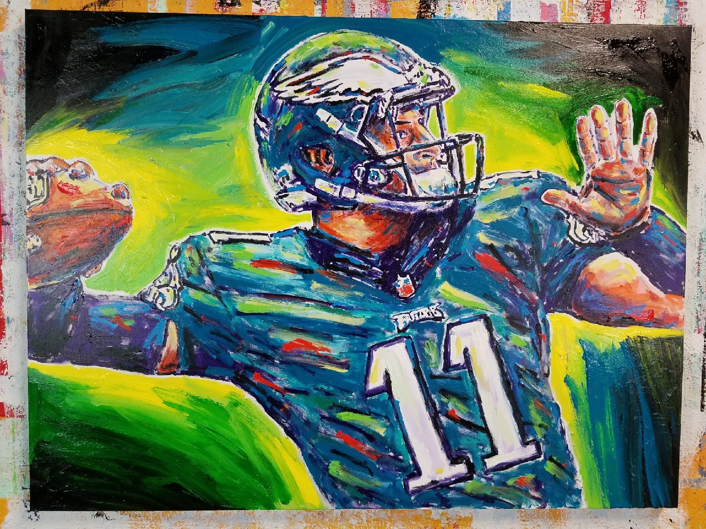 Painting by John Stango | Stango Gallery: American Football | Philadelphia Eagles Carson Wentz | USA Patriotic Artist | Washington, DC |