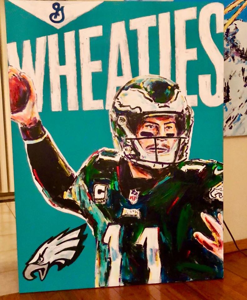 Painting by John Stango | Stango Gallery: American Football | Philadelphia Eagles Carson Wentz | USA Patriotic Artist | Washington, DC |