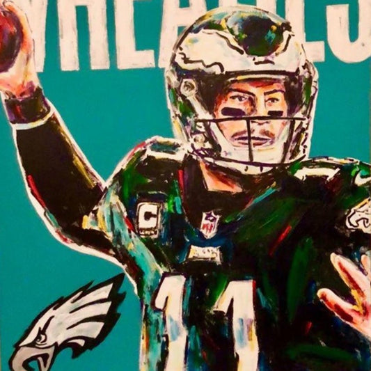 Painting by John Stango | Stango Gallery: American Football | Philadelphia Eagles Carson Wentz | USA Patriotic Artist | Washington, DC |