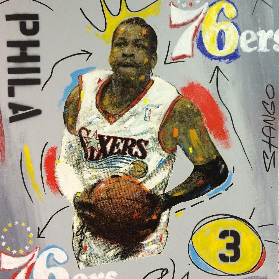 Painting by John Stango | Stango Gallery: American Basketball | Philadelphia 76ers Allen Iverson | USA Patriotic Artist | Washington, DC |