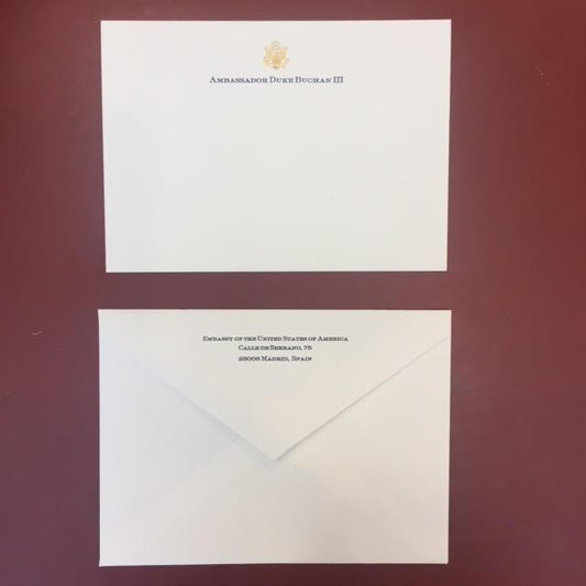 Bespoke Stationery | Medium Correspondence Card and Envelope Set | Gold Logo Seal and Text on Correspondence Card and Address on Envelope | Hand Engraved | Sterling and Burke Ltd-Custom Stationery-Sterling-and-Burke