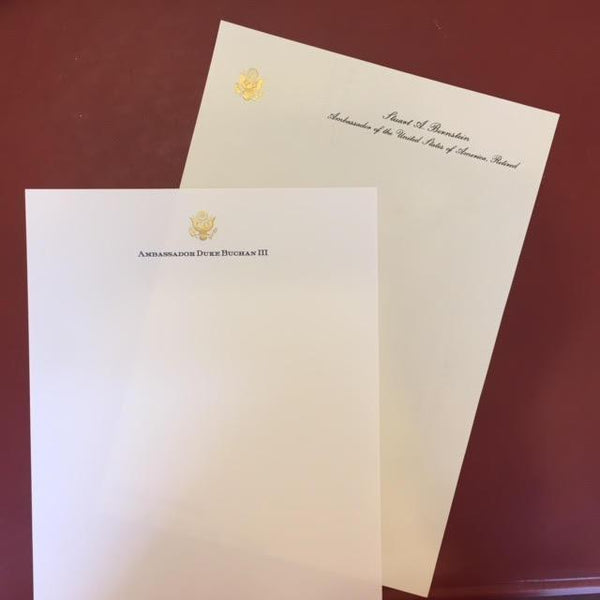 Bespoke Stationery | Monarch Sheet and Envelope Set | Gold Seal and Text in Two Locations on Sheet and Address on Envelope | Hand Engraved | Sterling and Burke Ltd-Custom Stationery-Sterling-and-Burke