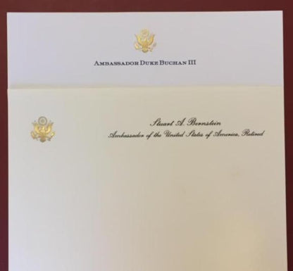 Bespoke Stationery | Monarch Sheet and Envelope Set | Gold Seal and Text in Two Locations on Sheet and Address on Envelope | Hand Engraved | Sterling and Burke Ltd-Custom Stationery-Sterling-and-Burke