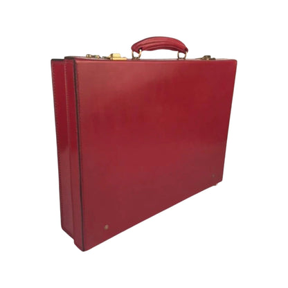 Bahrain | 3.5 Inch Red Box Lid Over Body Attache Case | Hand Stitched | Red English Bridle Leather | Royal Blue Suede | Bespoke Production