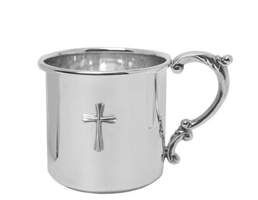 Sterling Silver Baby Cup | 925 Sterling Silver | Sterling Cross for Baptism | Scroll Design Handle | Made in USA-Baby-Sterling-and-Burke