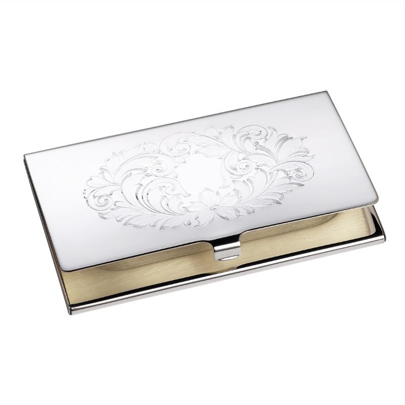 Sterling Silver Business Card Case Holder | Oval Pattern | Sterling Silver Business Card Holder / Case | Sterling and Burke | Made in USA-Business Card Case-Sterling-and-Burke