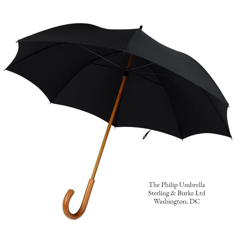 The Philip Garden Umbrella | A Gents Royal Umbrella | Malacca Handle Umbrella | Royal Garden Party Umbrella With Option of Gold Collar | Black Canopy | Made in England | Sterling and Burke-Gent's Umbrella-Sterling-and-Burke