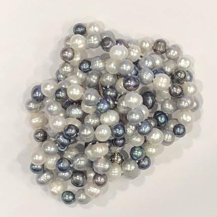 Pearl Necklace | Fresh Water Pearls | Single Strand | Hand Knotted Pearls | 38" Necklace | 8mm | Silver Clasp | Blue, Grey, White