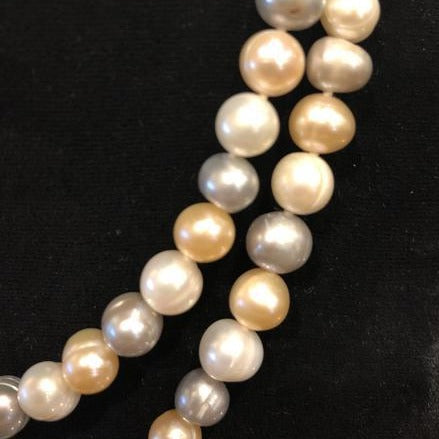 Pearl Necklace | Fresh Water Pearls | Single Strand | Hand Knotted Pearls | 34" Necklace | 7mm | Silver Clasp | Multi Shades of Ivory, Grey, Pink
