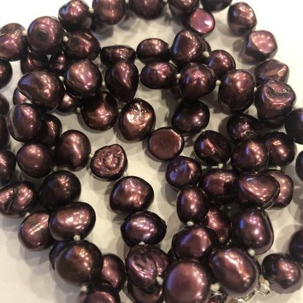 Pearl Necklace | Fresh Water Pearls | Single Strand | Hand Knotted Pearls | 32" Necklace | 8-10mm | Silver Clasp | Purple / Burgundy / Maroon Baroque Pearl Necklace