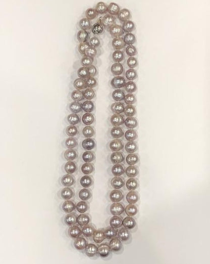 Pearl Necklace | Fresh Water Pearls | Single Strand | Hand Knotted Pearls | 34" Necklace | 8mm | Silver Clasp | Taupe