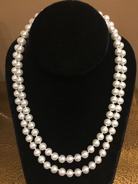 Pearl Necklace | Salt Water Pearls | Double Strand | Hand Knotted Pearls | 18" Necklace | 8mm | Gold Clasp | Ivory
