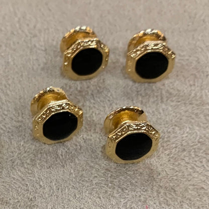 Cuff Link and Stud Set | Black and Gold | Round with Onyx with Greek Key Design | Studio Burke DC | Made in USA