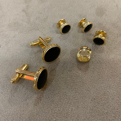 Cuff Link and Stud Set | Black and Gold | Round with Onyx | Studio Burke DC | Made in USA