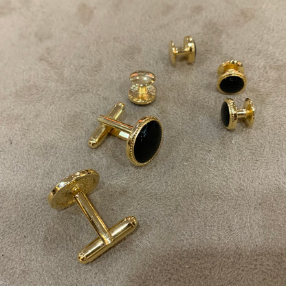 Cuff Link and Stud Set | Black and Gold | Round with Onyx | Studio Burke DC | Made in USA