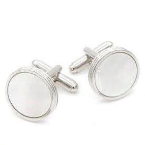 Silver Stud / Cufflink Set | Ridges on Band | Mother of Pearl & Onyx | Sterling and Burke