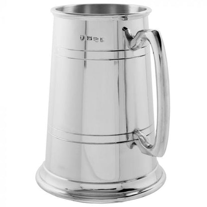 Pewter Tankard | 7" Tall | Two Pint Beer Mug | Extra Large | Straight Handle | Double Line | Pewter Beer Stein | Solid Pewter | Made in UK-Pewter Tankard | Beer Mug-Sterling-and-Burke