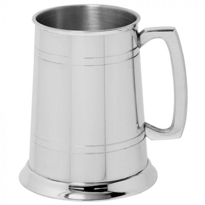 Pewter Tankard | 5" Tall | One Pint Beer Mug | Straight Handle | Glass Bottom | Double Line | Pewter Beer Stein | Solid Pewter | Made in UK-Pewter Tankard | Beer Mug-Sterling-and-Burke
