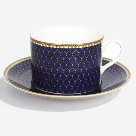 Halcyon Days Antler Trellis Teacup and Saucer in Midnight-Bone China-Sterling-and-Burke