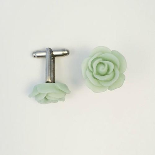 Flower Cufflinks | Mint Green Floral Cuff Links | Matte Finish Cufflinks | Hand Made in USA-Cufflinks-Sterling-and-Burke