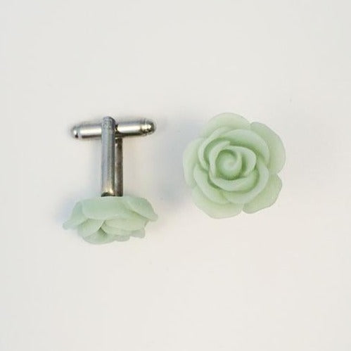 Flower Cufflinks | Teal Green Floral Cuff Links | Matte Finish Cufflinks | Hand Made in USA-Cufflinks-Sterling-and-Burke
