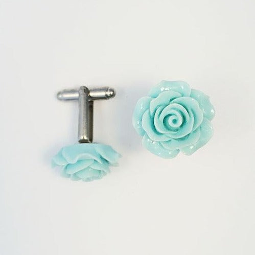 Flower Cufflinks | Teal Floral Cuff Links | Polished Finish Cufflinks | Hand Made in USA-Cufflinks-Sterling-and-Burke
