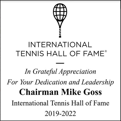 International Tennis Hall of Fame | Gavel and Block in Rosewood Box | Engraved Band on Gavel and Plate on Box |