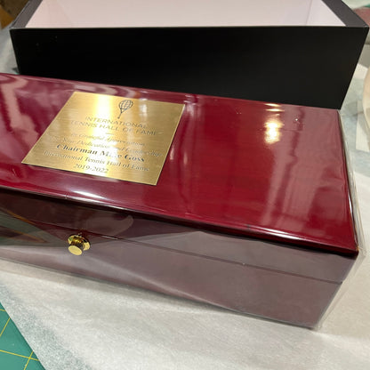 International Tennis Hall of Fame | Gavel and Block in Rosewood Box | Engraved Band on Gavel and Plate on Box |