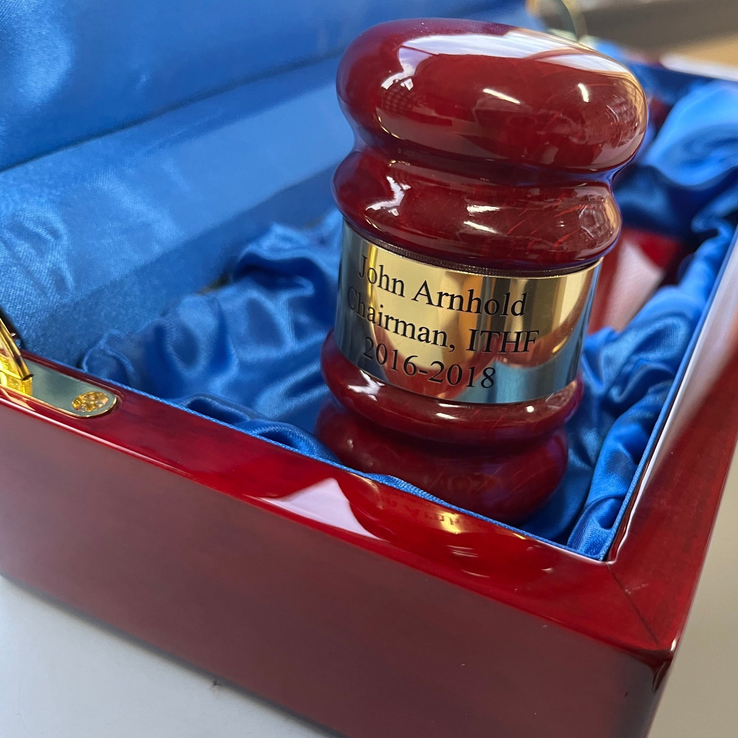 International Tennis Hall of Fame | Gavel and Block in Rosewood Box | Engraved Band on Gavel and Plate on Box |