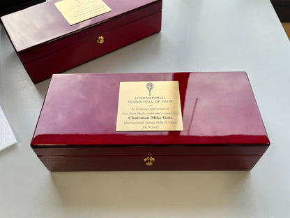 International Tennis Hall of Fame | Gavel and Block in Rosewood Box | Engraved Band on Gavel and Plate on Box |