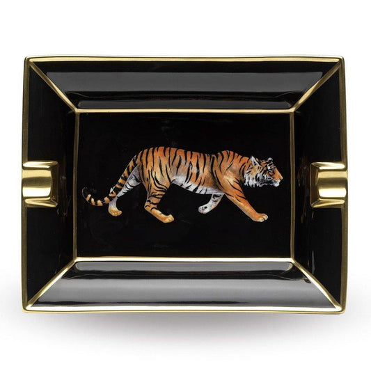 Halcyon Days Tiger Ashtray in Black and Gold-Ash Tray-Sterling-and-Burke