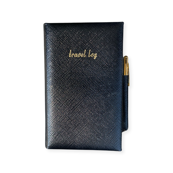 Travel Log | Travel Journal | 6 by 4 Inches | Crossgrain Leather Travel Log with Gold Pencil | Padded Cover