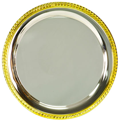 Round Presentation Tray | Silver Plated with gold Plate Edge | Engraved, Sublimation Logo and Message | 10 Inch Diameter