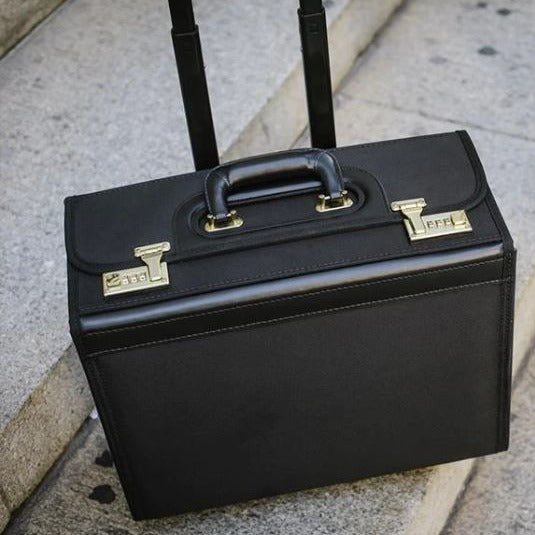 The Captain Catalog Case | Ballistic Nylon and Leather | 18" | Exterior Wheels | Litigator Case Engraved with Name | C212518BL