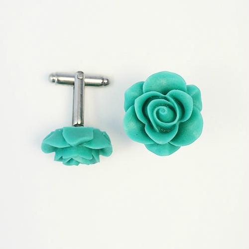 Flower Cufflinks | Turquoise Floral Cuff Links | Matte Finish Cufflinks | Hand Made in USA-Cufflinks-Sterling-and-Burke