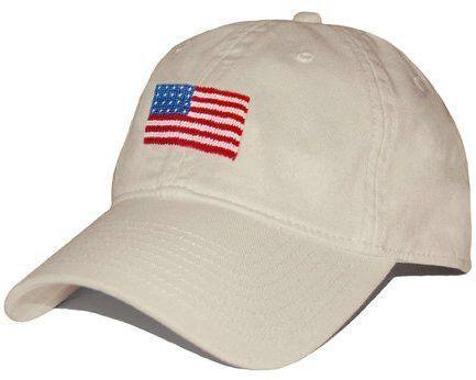 Needlepoint Collection | American Flag Needlepoint Hat | USA Flag Ball Cap | Khaki Stone | Smathers and Branson-Hat-Sterling-and-Burke