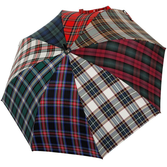 Fox Umbrella | Chestnut Straight Handle Golf Umbrella | Plaid Canopy | Nickel Band Collar