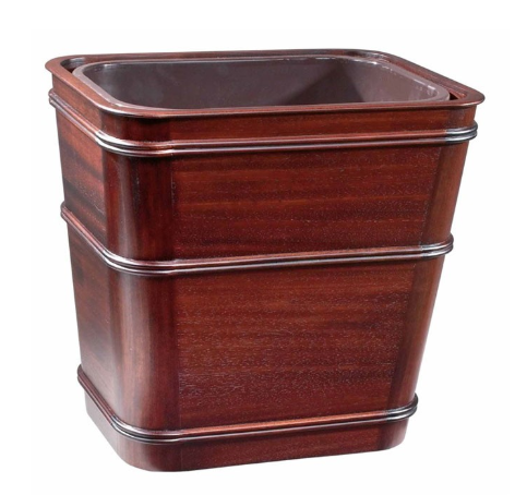 CLASSIC LARGE WASTEBASKET |  MAHOGANY WOOD | 16 by 16.5 by 12 inches