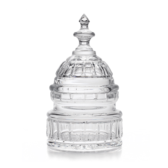 Waterford Crystal Capitol Dome Biscuit Jar | Walnut Base with Engraved or Color Logo and Text on Brass Plate