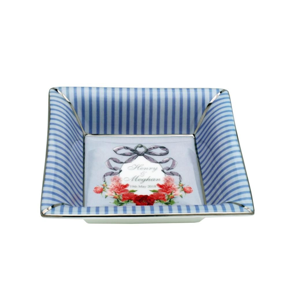 Halcyon Days Wedding Ribbons Henry & Meghan Trinket Tray, Square-Bone China-Sterling-and-Burke