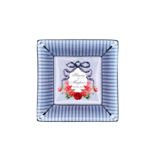 Halcyon Days Wedding Ribbons Henry & Meghan Trinket Tray, Square-Bone China-Sterling-and-Burke