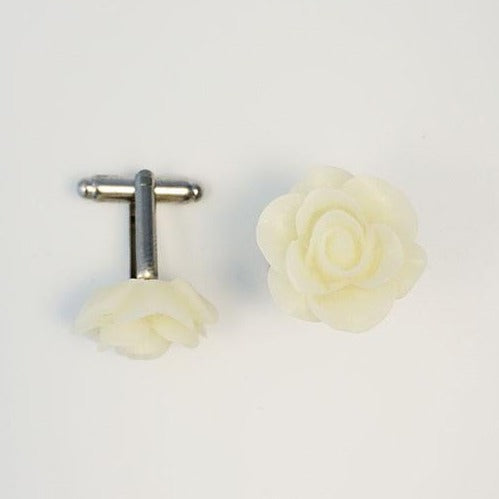 Flower Cufflinks | Ivory White Floral Cuff Links | Matte Finish Cufflinks | Hand Made in USA-Cufflinks-Sterling-and-Burke