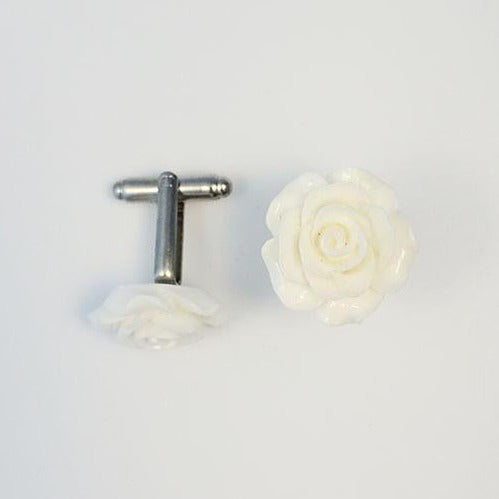 Flower Cufflinks | White Floral Cuff Links | Polished Finish Cufflinks | Hand Made in USA-Cufflinks-Sterling-and-Burke