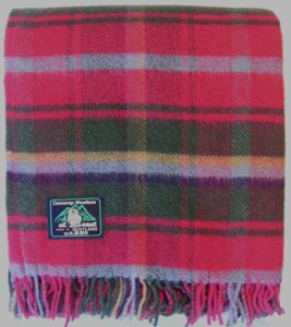 Thick Wool Blanket | Pink Tartan Blanket | Large 60 by 72 inches | Made in Scotland | Camwrap Woolens