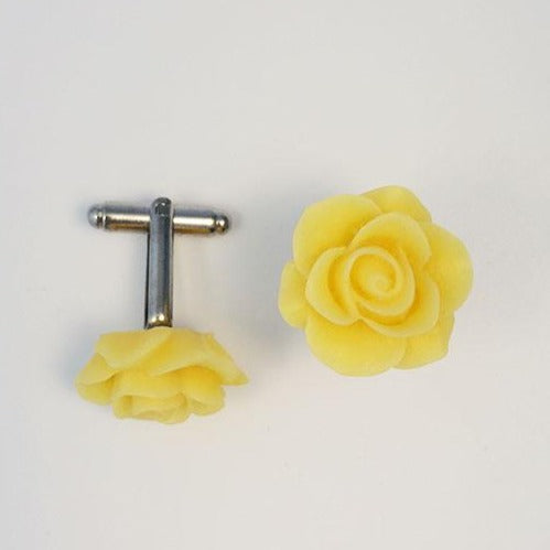 Flower Cufflinks | Yellow Floral Cuff Links | Matte Finish Cufflinks | Hand Made in USA-Cufflinks-Sterling-and-Burke