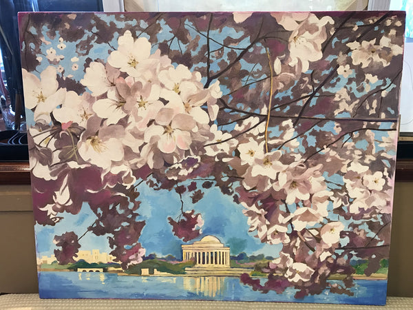 Cherry Blossoms, April, DC | Washington, DC Art | Original Oil and Acrylic Painting by Zachary Sasim | 24" by 30" | Commission-Oil and acrylic-Sterling-and-Burke